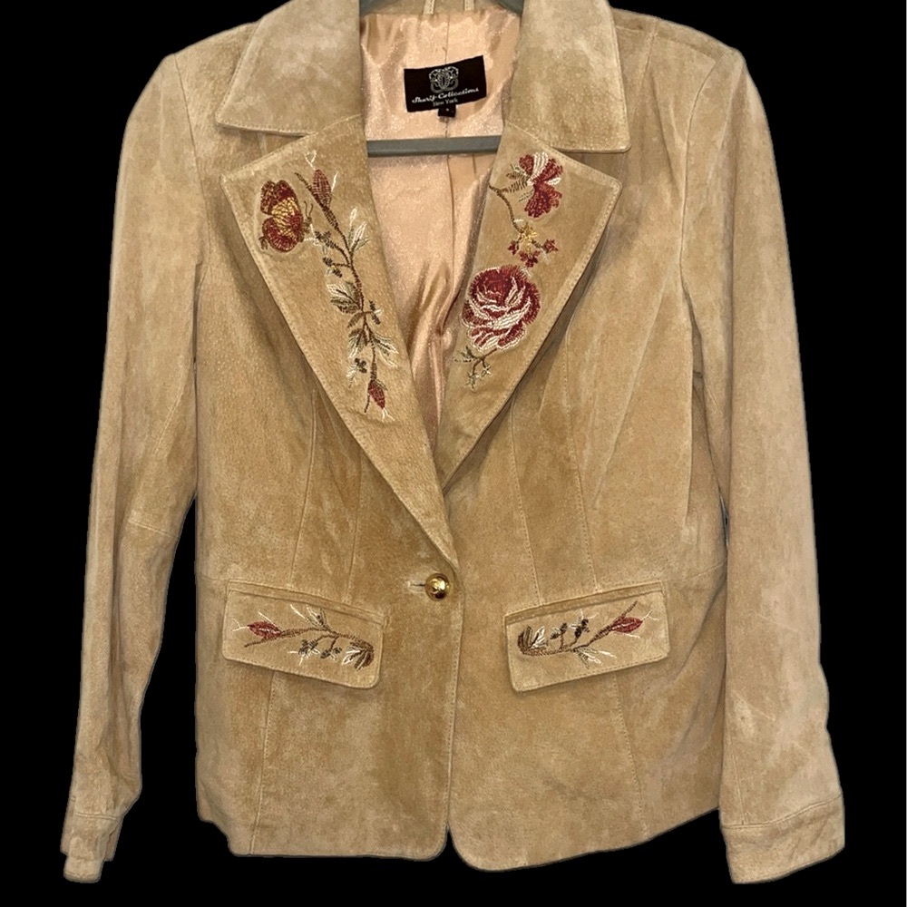 Sharif Collections Embroidered Tan Suede Leather Jacket S NWT